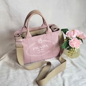 PRADA Canapa Canvas Small pink Tote Bag